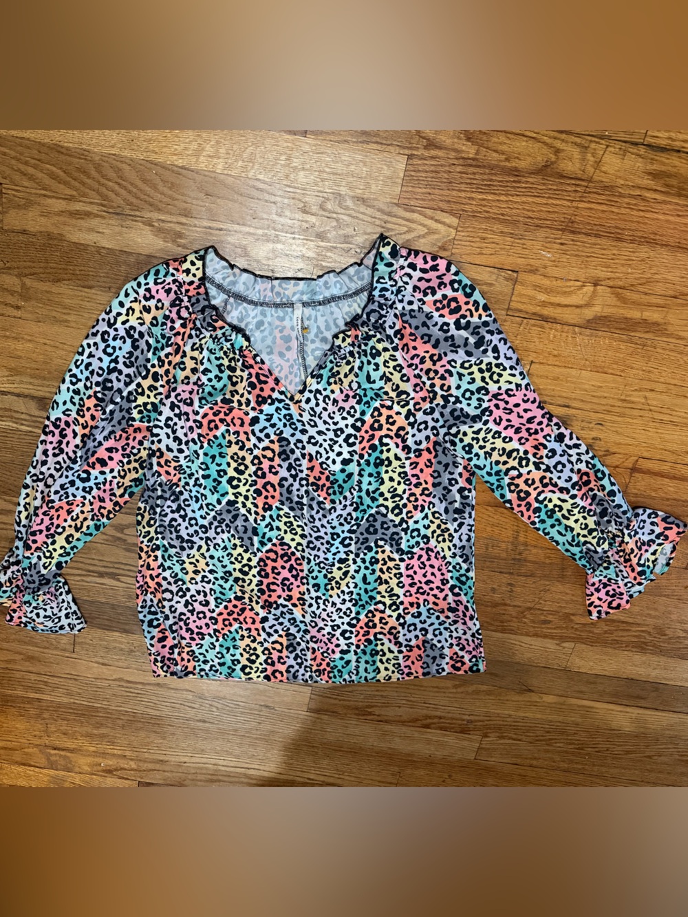 Coco Kelly Colorful Rainbow Leopard Print Blouse XL